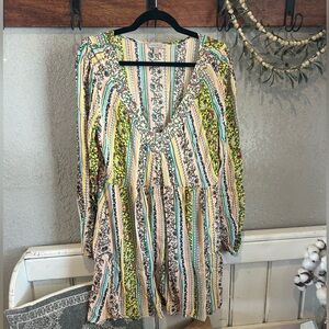 Colorful Striped V-Neck Tunic Blouse